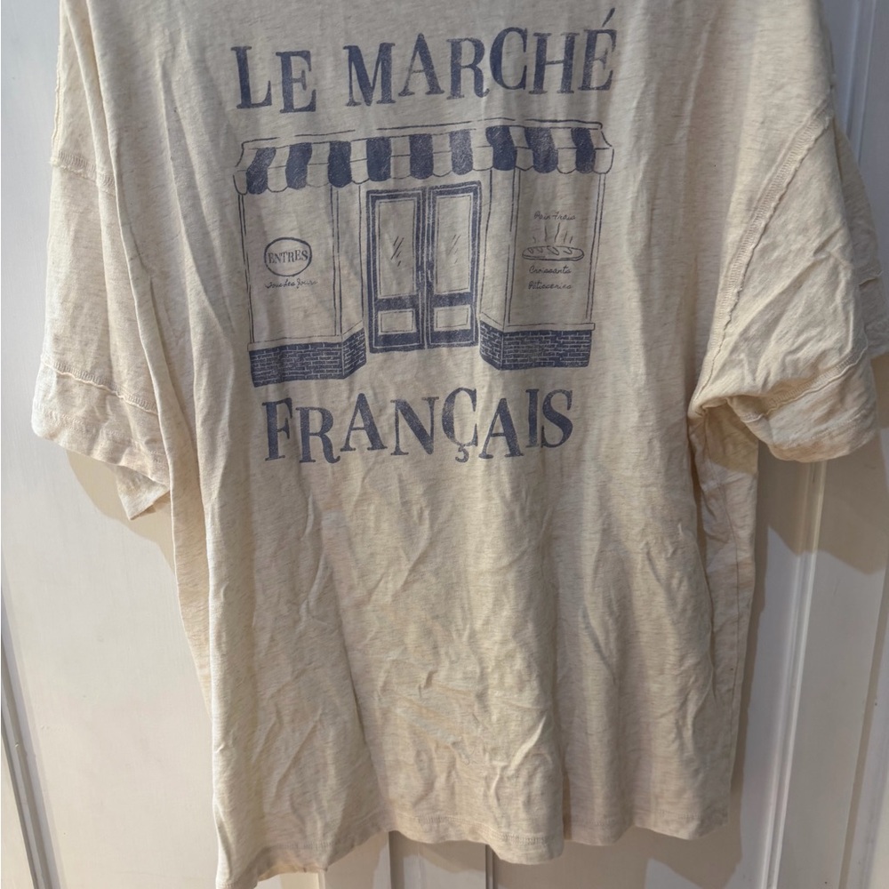 aerie Cream Short-Sleeve Graphic Tee with Navy Print